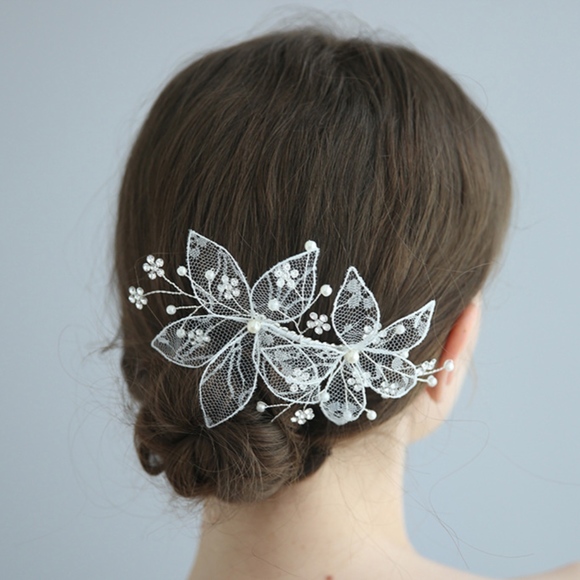 NEW Bride Lace Floral Bling Flower Comb Headpiece main image 4